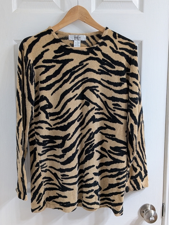 kitkit Sweaters - Women's Vintage KITKIT Zebra Print Sweater Medium Like New Chenille Tan Black